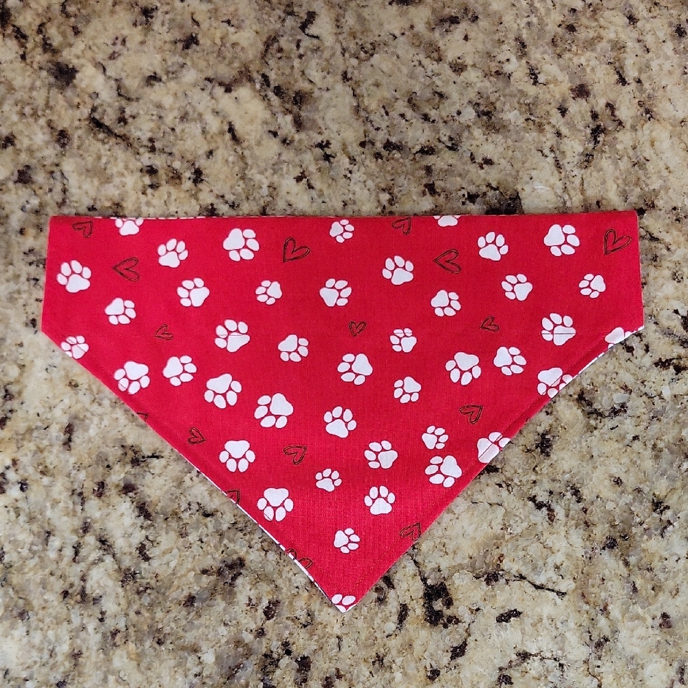 Dog Bandana with Paw Prints and Hearts Reversible Over-the-Collar